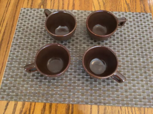 Set of 4 Monmouth Maple Leaf Western Stoneware Brown Coffee Cups Speckled