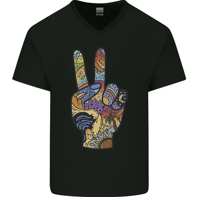 T-Shirt En Coton Pour Homme V-Cou De Vacances Gesture De Paix - Photo 1/4