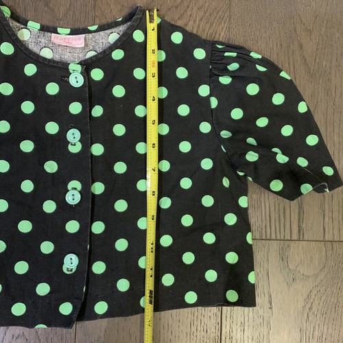 Vintage 90s Girls Size 8 Black Neon Green Polka Dot 2 Pc Top & Skirt Ruffles Set - Picture 5 of 18