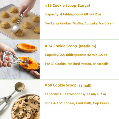 3-Piece Stainless Steel Ice Cream & Cookie Scoop Set - Trigger Release, Baking & - Picture 7 of 12