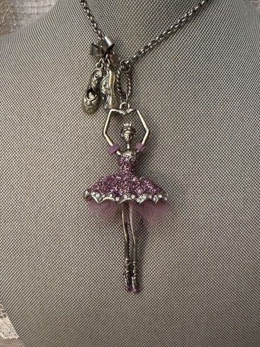 VTG BETSY JOHNSON Flouncy Romantic Silver Tone Ballerina Rhinestone Necklace - Picture 4 of 6