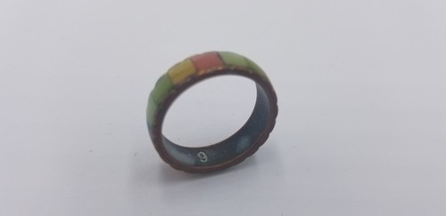 Handmade Artisan Copper Base Rainbow Mother Of Pearl Ring Sz 8.5 Pride Jewelry - Picture 3 of 5