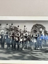 Vintage 80’s Black & White Photograph High School Parade Marching Band Uniforms