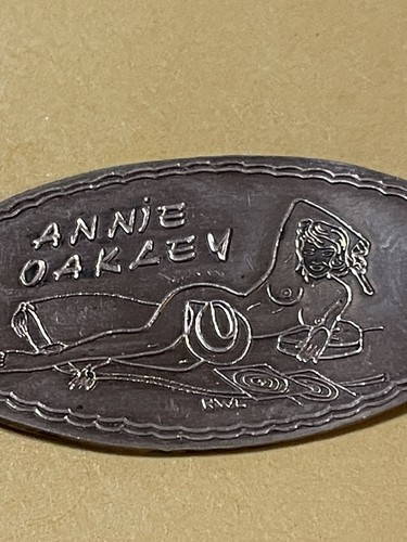 Annie Oakley Nude Pinup Pistol Hat Gun Cowgirl Elongated Penny Holed Coin Naked - Picture 7 of 15