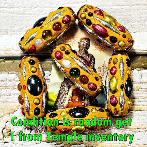 Takrut Leklai Magic Mix 59Kind Somporn Protect Life gelb 5 cm thailändisches Amulett 16196 - Bild 7 von 9