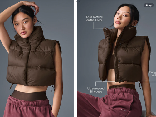 alo yoga Extreme Cropped Gold Rush Puffer Vest,NWT,Small. .orig$168 Espresso