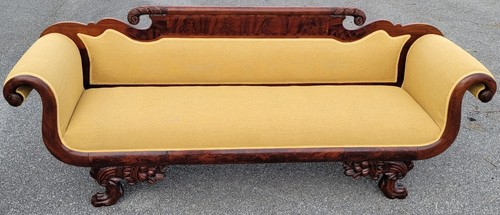 Antique 19th Century American Empire Mahogany Sofa Settee-Hand-Carved Upholstred - Picture 2 of 18
