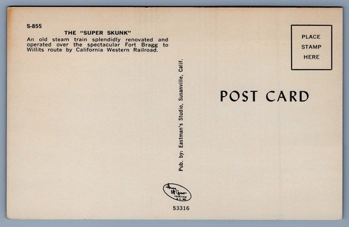 LA "SUPER SKUNK" vecchia stazione ferroviaria a vapore Fort Bragg CA cartolina C8 - Foto 2 di 2