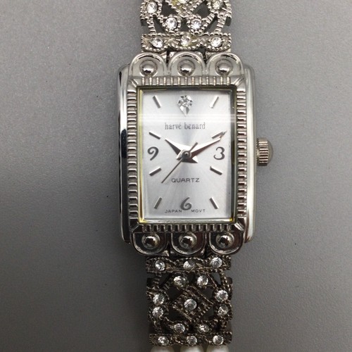 Harve Benard Watch Women 17mm Silver Tone Crystals Faux Pearl New Battery 6.75" - Picture 5 of 13