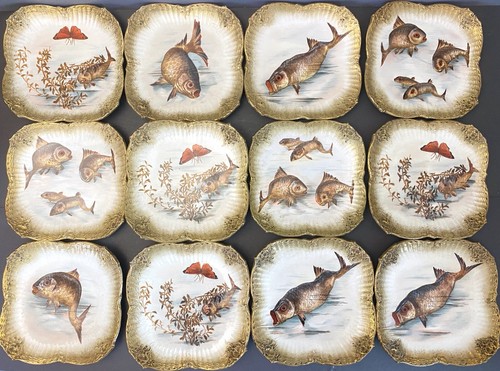 Set 13  Germany handpainted gilt fish motif plates, very rare.early 20 century - Picture 1 of 12