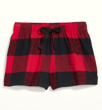 Old Navy Womens Pajama Shorts Size Tall XL Red Black Buffalo Plaid Flannel