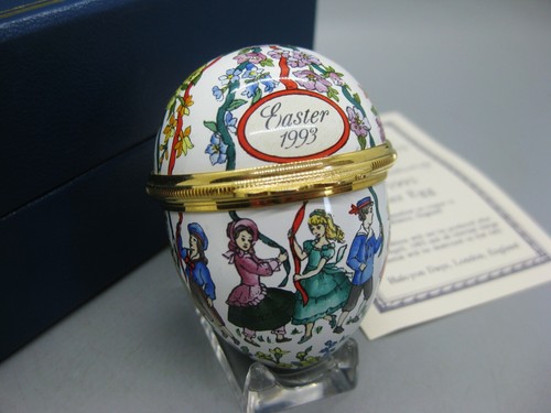 Vintage Halcyon Days 1993 Enamel Easter Egg Trinket Box with COA & Box - Picture 3 of 12