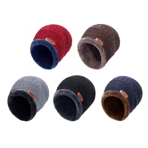 Hombres Mujeres Invierno Gorro Sombrero Bufanda Conjunto Cálido Tejido Sombrero Vellón D3P7 Forrado J3 ~ - Imagen 7 de 22