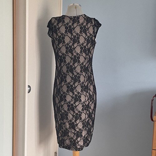 Vintage Jane Norman Kleid 90er Y2k Nude Schwarz Spitze Wackeln Bodycon Party 12 14 - Bild 8 von 11