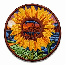 Sunflower Closeup Embroidered Applique Patch -Flower Badge Nature Iron-on
