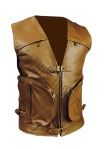 Sans Véritable Motard Moto Manche Gilet Cuir Style Marron Vachette Hommes 8gxaPa