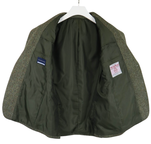 HARRIS TWEED X GURTEEN Blazer Men's XLARGE Lined Green Herringbone Pure Wool - Picture 4 of 10
