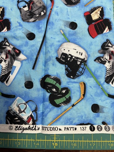 Elizabeth’s Studios Ice Hockey Fabric- Half Yard- Vintage, Remnant 8” x44” Rare - Picture 2 of 4