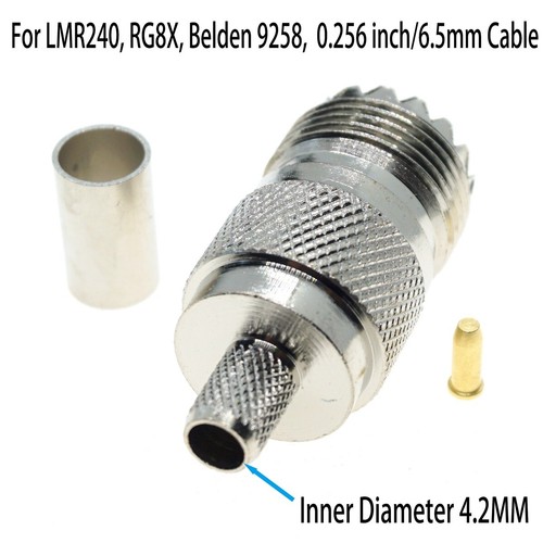 10X UHF FEMALE SO239 Crimp RF Connector RG8X LMR240 RF Coax Coaxial Wire Cable - Picture 4 of 4