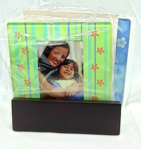 Glass Photo Frame Coasters with Wood Wooden Holder Storage Rack Set of 4 (NEW) - Picture 3 of 6