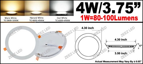 10X 4W 3.75-Inch Round Cool White Canless LED Recessed Ceiling Panel Can Light - Picture 2 of 12