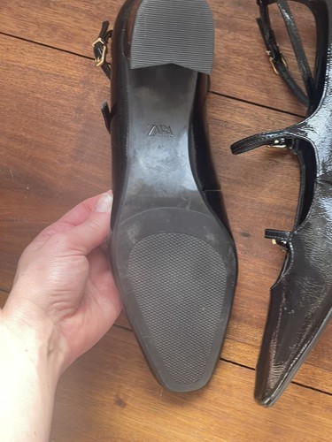 Zara Patent Feather Ballerina Mary Jane’s Black Size 40 Coquette Academia 90s - Picture 6 of 8