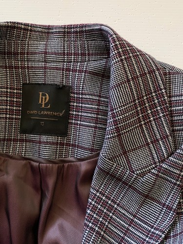 DAVID LAWRENCE stretch houndstooth plaid double-breasted jacket blazer / sz 10 - Picture 8 of 11