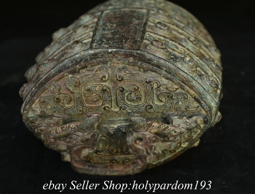 10.8" Old Chinese Bronze Ware Dynasty Palace Words Chime Wall Hang Statue - Picture 11 of 12