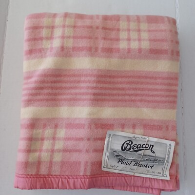 Vintage Beacon Plaid Blanket 66 x 80 New Old Stock With Tag Pink 40s 50 s eBay