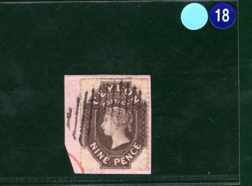 CEYLON QV PENCE ISSUE Classic Stamp SG.33 9d Deep Brown SUPERB PIECE Used SBB18 - Picture 2 of 4