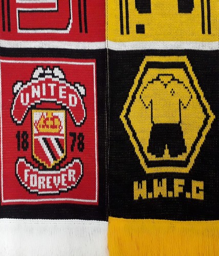 Manchester United v Wolverhampton Wanderers Half & Half Matchday Football Scarf - Picture 2 of 7