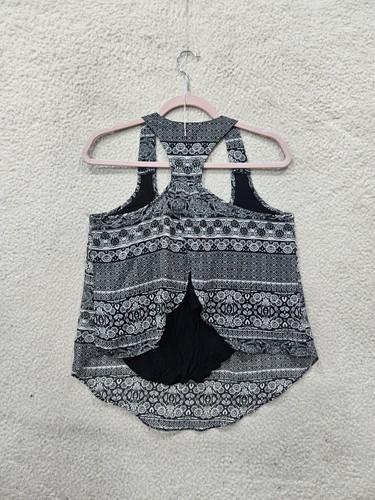 Ambiance Women Top Small Black Printed Rayon Blend Sleeveless Racerback Tank Fit - Picture 10 of 17