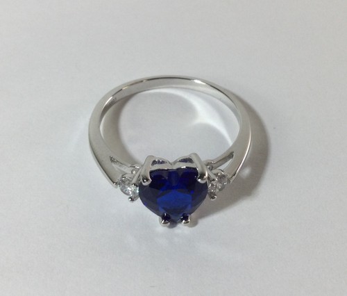 925 Sterling Silber Herzschliff Saphir und Zirkon Edelstein Verlobungsring - Bild 12 von 20