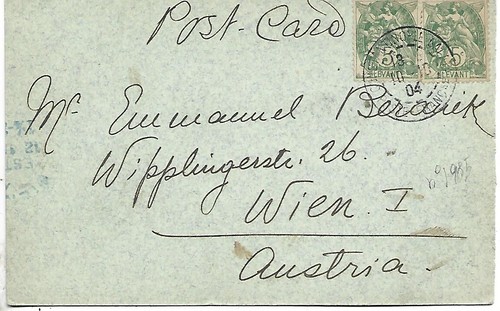 1904 TURKEY CONSTANTINOPLE 5C X2 FRANCE POST OFFICE LEVANT ON POSTCARD COVER - Picture 1 of 2