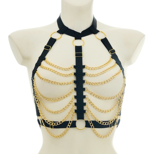 Women Cage Bra  BDSM Bondage Chain Harness Cutout Bralette Thong Garter Lingerie - Picture 21 of 31