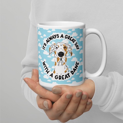 Fawnequin Great Dane Dog Mug 15 oz It's Always a Great Day Pet Portrait Art Gift - Picture 20 of 24