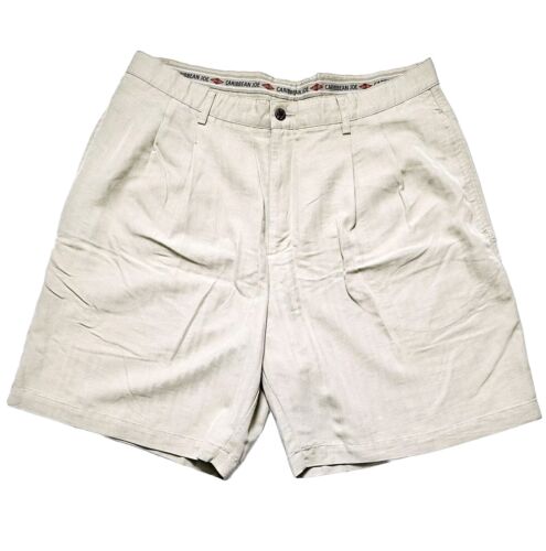 Caribbean Joe Chino Mens Lets Go Shorts Size 36 Wheat Pleated 4 Pocket EUC! - Picture 3 of 13