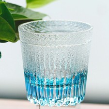 Edo Kiriko Whisky Glass Tumbler Japanese Style Hand Cut To Clear 11oz Sky Blue