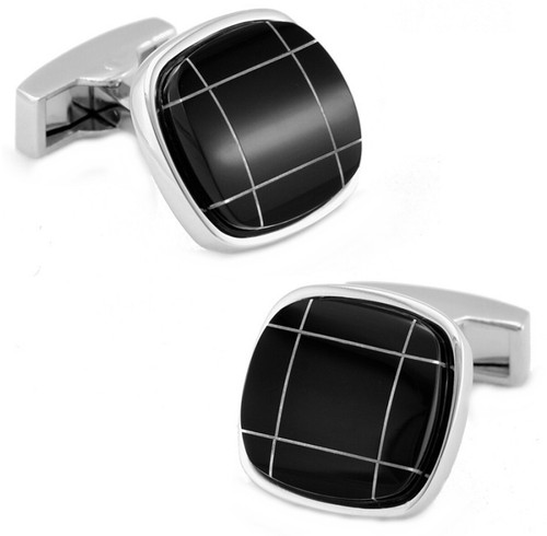 Black Onyx with Silver Detail Square Mens Cufflinks in a Personalised Gift Box - Picture 3 of 11