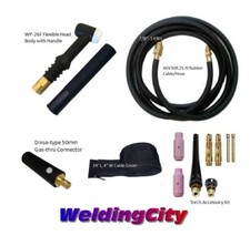 WeldingCity® Gas-thru Dinse-rear TIG Welding Torch WP-26F Flex-head 200A 25-ft