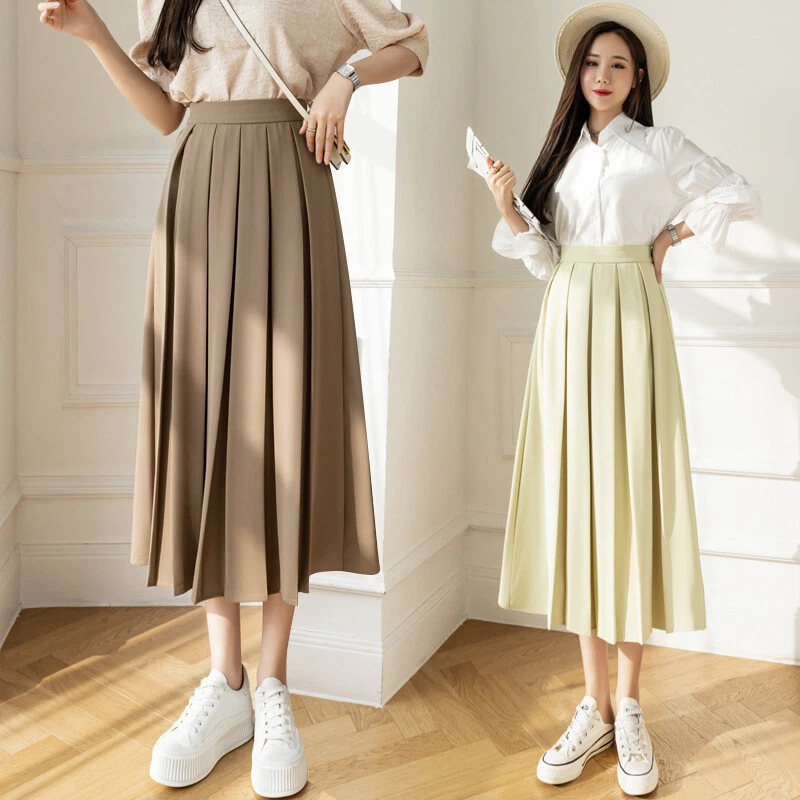 Pleated midi skirt high clearance waisted