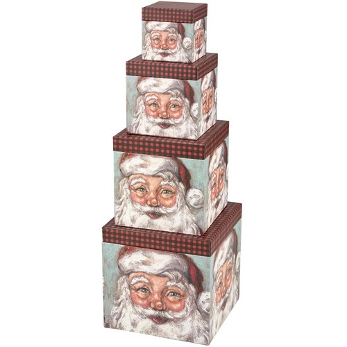 Stacking Santa Box Set, 4 boxes w/lids, Primitives by Kathy NEW