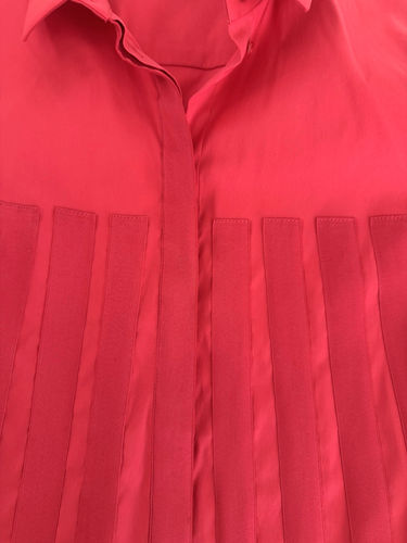 Per Se by Carlisle Shirtdress 10 Raspberry-Red Cotton Stretch Ribbon-Trim Dress - Picture 4 of 7