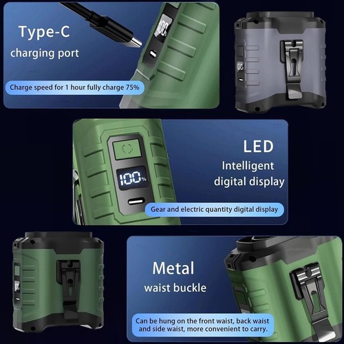 Turbo Track Fan, 3 in 1 10000mA Portable Waist Fans,Clip/Neck TurboTrack Fan - Foto 4 di 15