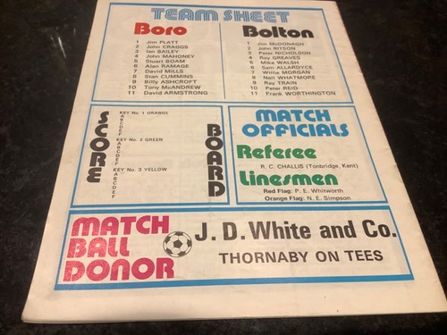 Middlesbrough BORO V BOLTON WANDERERS  Programme 78 1977-78 FA CUP  - Picture 2 of 2