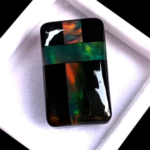 Natural Black Doublet Opal Emerald Cut Superb 33.20 Ct Loose Certified Gemstone - Picture 4 of 12