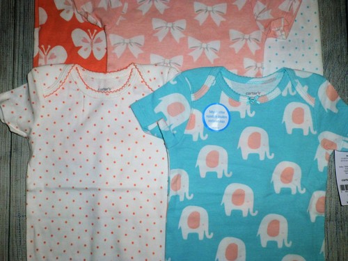 NWT Carter's Elephant Baby Girls Short Sleeve Bodysuit 5-Pack Size 12 Months - Picture 2 of 3