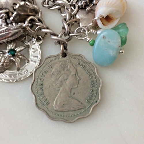 Pulsera vintage de plata esterlina con dije mapas de islas de viaje crucero por el océano playa - Imagen 8 de 9