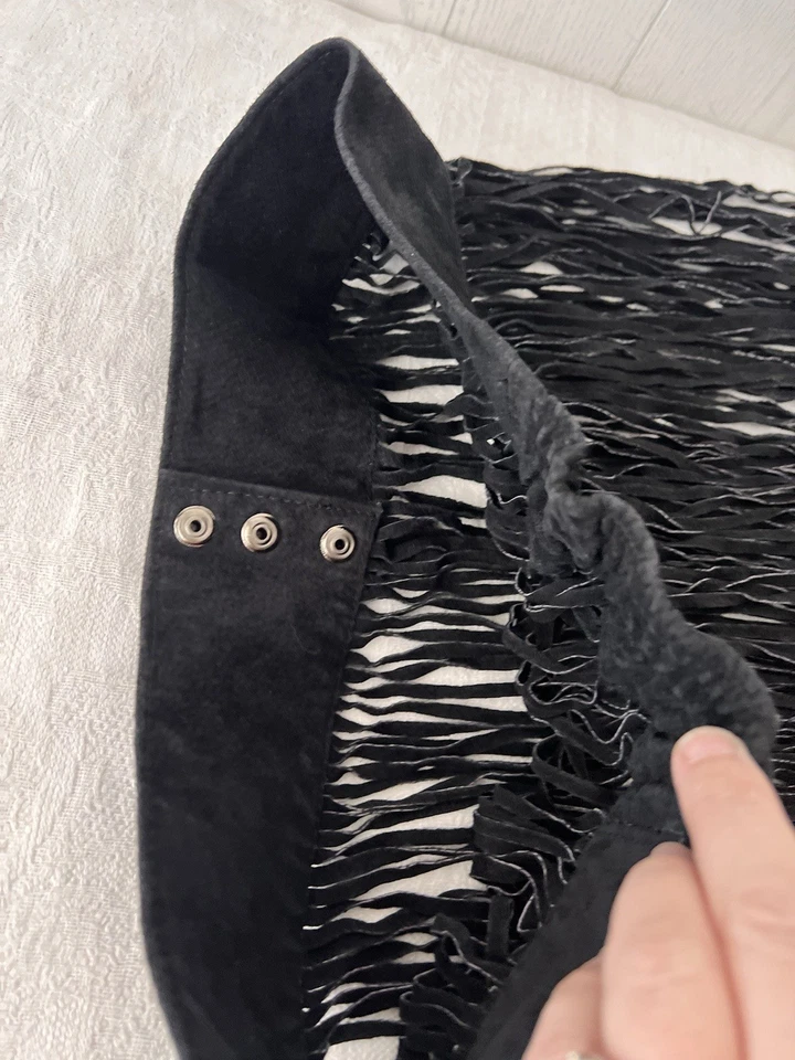 Falda Cinturón Vintage Negra Gamuza Flecos Boho Motociclista Occidental Talla M Vaquera a Presión Foto 4 de 4