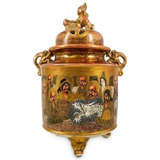 Large Japanese Meiji Satsuma Censer Foo Dog and Dragon